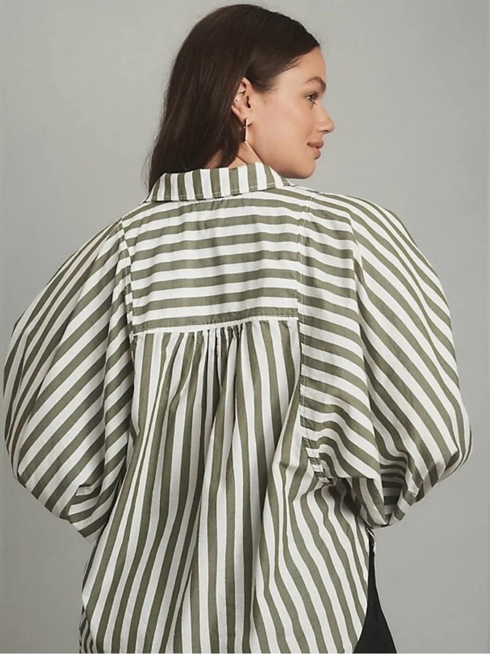 Anthro Pilcro Olive & White Bailey Boyfriend Striped Button-Down Shirt EUC | XL - Picture 2 of 5